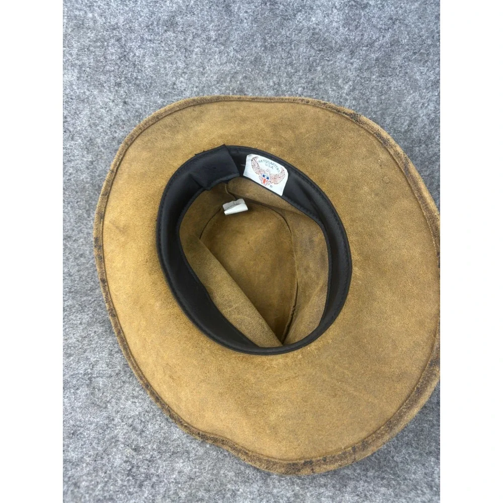 Hatquarters USA Cowboy Hat Mens Small Brown Leather Braided Band Feather Accent